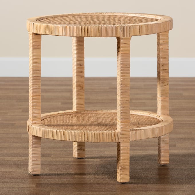 Baxton Studio Bali Pari Bella Natural Brown 2 Tier End Table The