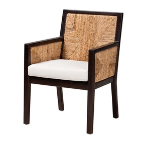 Baxton Studio Bali Pari Joana Dark Brown Natural White Dining Arm Chair