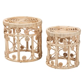 Baxton Studio Bali Pari Bowie Natural Brown 2pc Nesting End Table Set