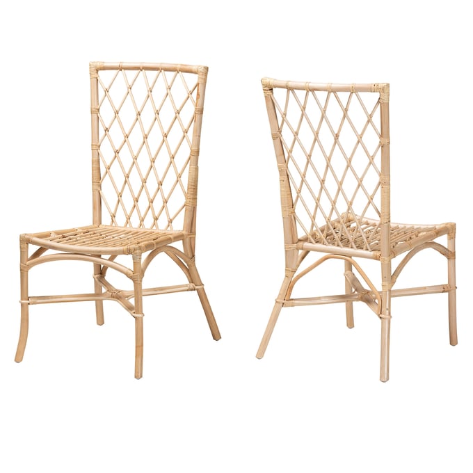 2 Baxton Studio Bali Pari Doria Natural Brown Dining Chairs BAX-WS033-Rattan-DC