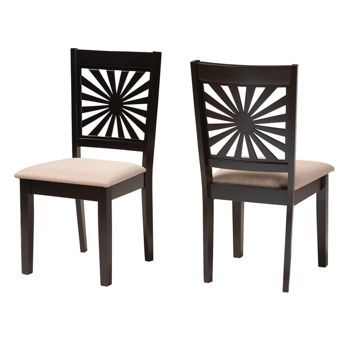 2 Baxton Studio Olympia Beige Espresso Brown Dining Chairs BAX-RH386C-SNDDRKBRW-DC-2PK