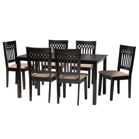 Baxton Studio Genesis Beige Fabric Dark Brown Wood 7pc Dining Set