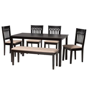 Baxton Studio Genesis Beige Fabric Dark Brown Wood 6pc Dining Set