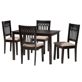 Baxton Studio Genesis Beige Fabric Dark Brown Wood 5pc Dining Set