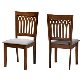 2 Baxton Studio Genesis Grey Fabric Walnut Brown Wood Dining Chairs