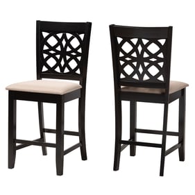 2 Baxton Studio Abigail Beige Fabric Dark Brown Wood Counter Stools