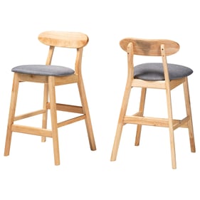 2 Baxton Studio Ulyana Grey Fabric Natural Brown Wood Counter Stools