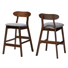 2 Baxton Studio Ulyana Grey Fabric Dirty Oak Wood Counter Stools