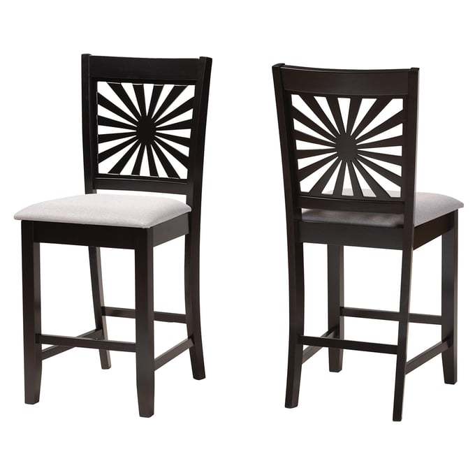 2 Baxton Studio Olympia Grey Espresso Brown Counter Stools BAX-RH386P-GRYDRKBRW-PC-2PK