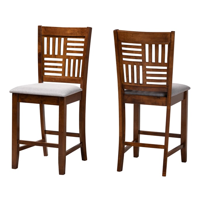 2 Baxton Studio Deanna Grey Walnut Brown Counter Stools BAX-RH387P-GREY-WALNUT-PC-2PK