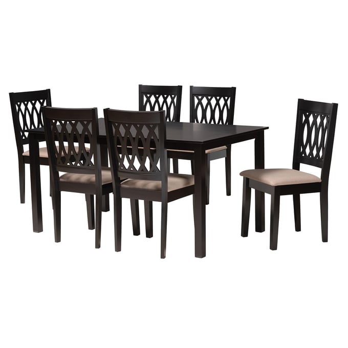 Baxton Studio Danna Beige Espresso Brown 7pc Dining Set BAX-RH388C-SNDDRKBRW-7PCDRSET