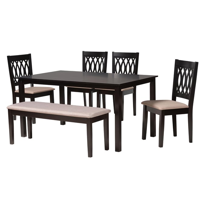 Baxton Studio Danna Beige Espresso Brown 6pc Dining Set BAX-RH388C-SNDDRKBRW-6PCDRSET