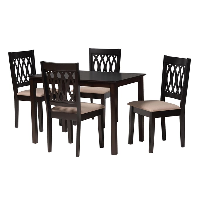 Baxton Studio Danna Beige Espresso Brown 5pc Dining Set BAX-RH388C-SNDDRKBRW-5PCDRSET