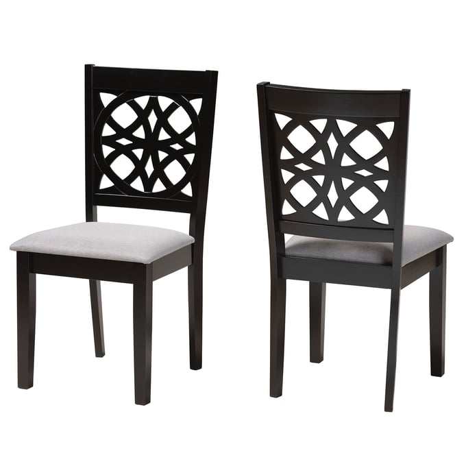 2 Baxton Studio Abigail Grey Fabric Dark Brown Wood Dining Chairs