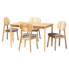 Baxton Studio Darrion Grey Fabric Natural Oak Wood 5pc Dining Set