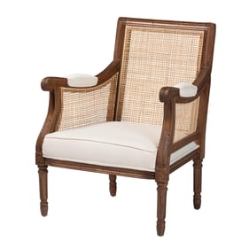 Baxton Studio Bali Pari Desmond Beige Fabric Walnut Brown Accent Chair