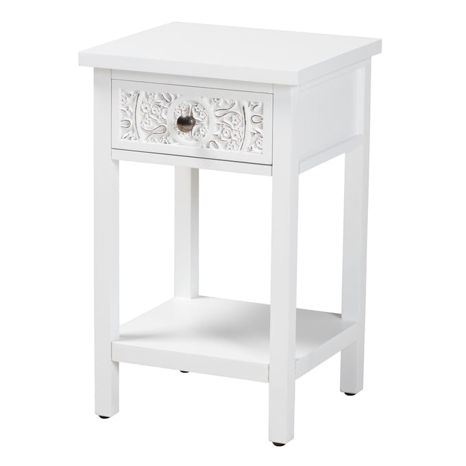 Baxton Studio Yelena White 1 Drawer End Table BAX-JY23A003-WOOD-ACNTTBL