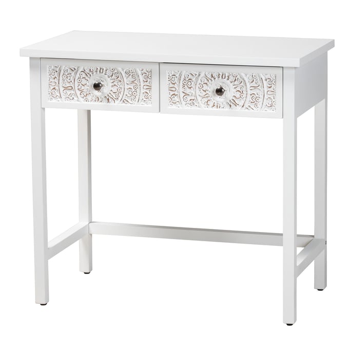 Baxton Studio Yelena White 2 Drawer Console Table BAX-JY23A005-WOODEN-CONSL-TBL