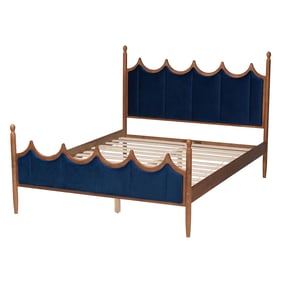 Baxton Studio Calgary Royal Blue Walnut Brown Queen Platform Bed