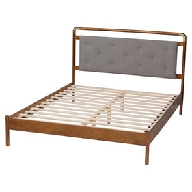 Baxton Studio Edwina Light Grey Walnut Brown Queen Platform Bed