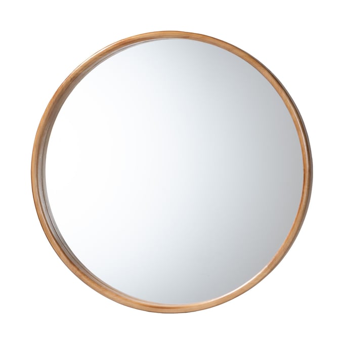 Baxton Studio Tazara Natural Brown Round Accent Wall Mirror BAX-PF2-WOODEN-MIRROR