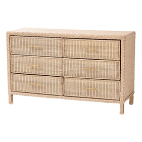 Baxton Studio Lanica Sun Bleached Rattan 6 Drawer Dresser