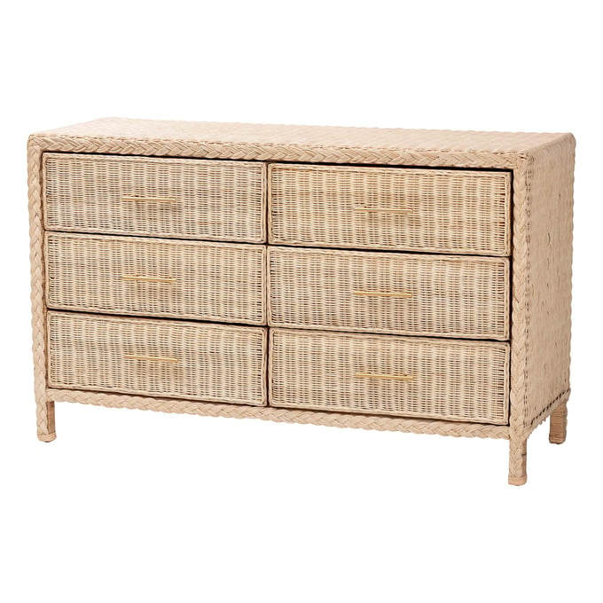 Baxton Studio Lanica Sun Bleached Rattan 6 Drawer Dresser BAX-BRAIDED-SUNBLCHDIVYRTN-DR