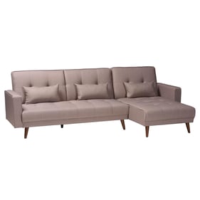 Baxton Studio Claire Clay Walnut Brown Convertible Sleeper Sofa