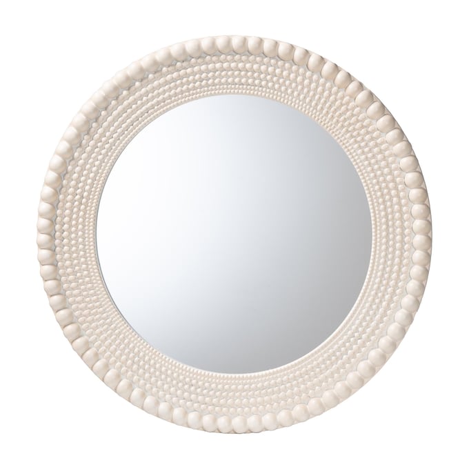 Baxton Studio Grazia Pearl White Round Accent Mirror BAX-JY23A389-MIRROR