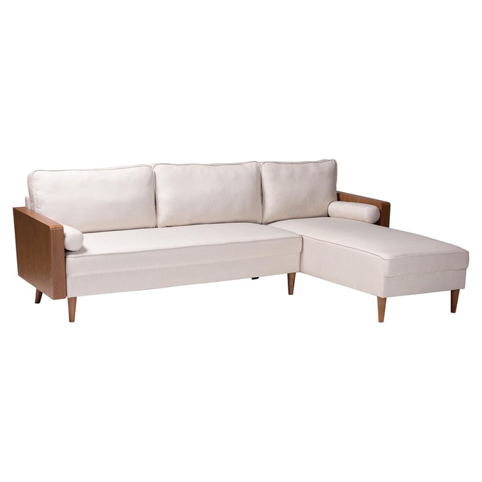 Baxton Studio Harleson Light Beige Walnut Brown Right Sectional BAX-HARLESON-BEIGEWAL-SEC