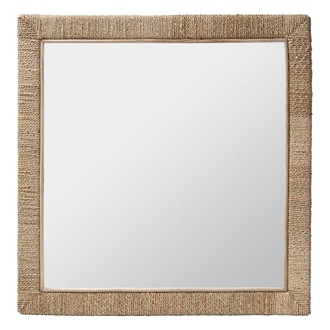 Baxton Studio Bali Pari Geralyn Natural Seagrass Wall Mirror BAX-WS096-NATURALRATTAN-MR