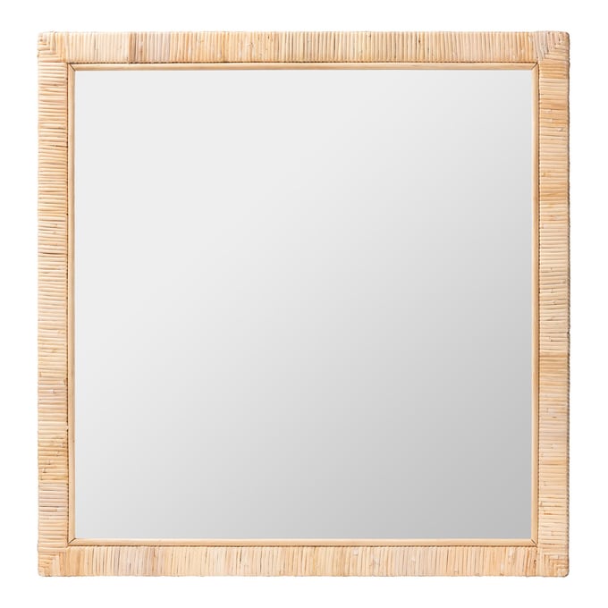 Baxton Studio Bali Pari Lankston Natural Square Accent Wall Mirror BAX-WS102-NATURALRTNWOD-MR