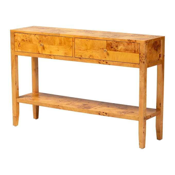 Baxton Studio Bali Pari Ghina Natural Light Real Burl Console Table BAX-SVN-1518-NAT-OP1-TBL