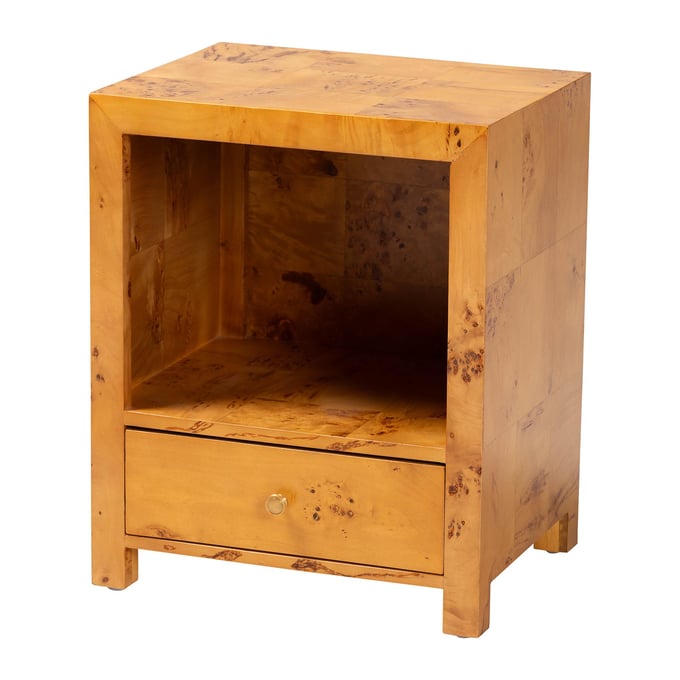 Baxton Studio Bali Pari Camira Natural Light Burl Nightstand BAX-SVN-1150-NAT-OP1-NELLA-NS