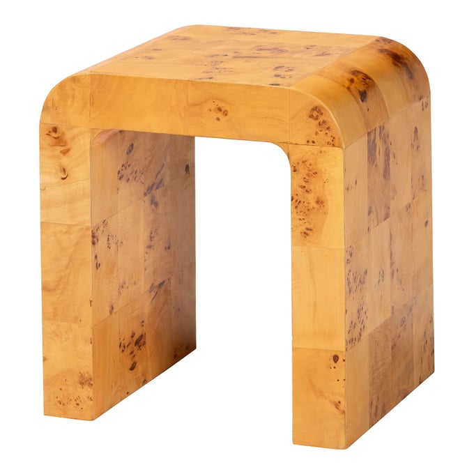 Baxton Studio Bali Pari Revelle Natural Light Real Burl End Table BAX-SVN-1140-NAT-OP1-OKIN-ET