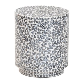 Baxton Studio Marilla Mosaic Black White Capiz Shell Ottoman Footstool