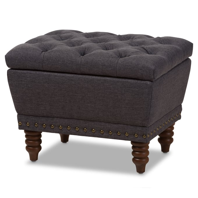 Baxton Studio Annabelle Dark Grey Fabric Upholstered Storage Ottoman BAX-217-DARK-GREY