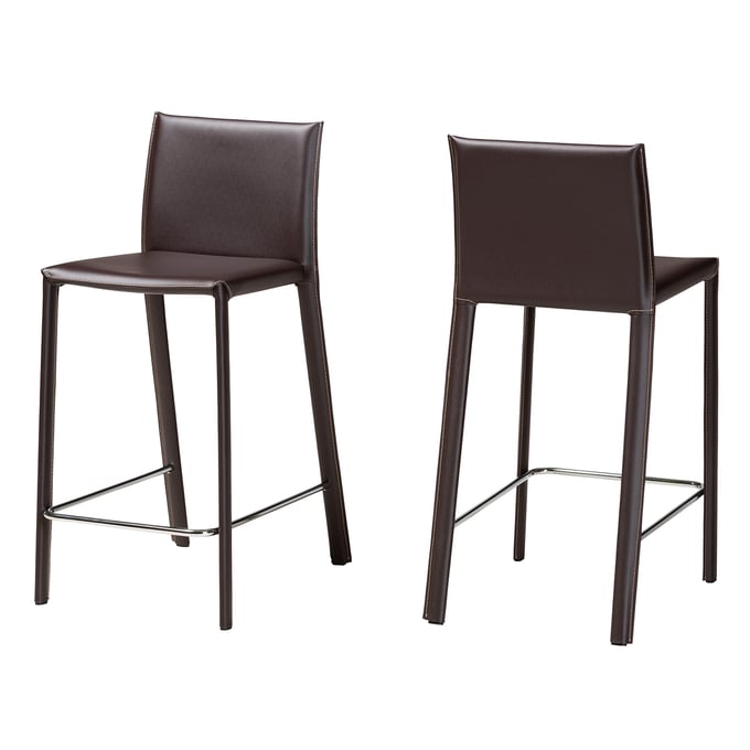 2 Baxton Studio Crawford Brown Leather Counter Height Stools BAX-ALC-1822A-65-BROWN