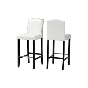 2 Baxton Studio Libra White Faux Leather Nailhead Bar Stools