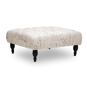 Baxton Studio Keswick Beige Fabric Script Print Tufted Ottoman