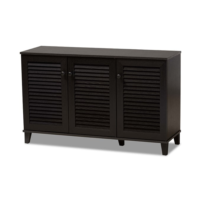 Baxton Studio Warren Dark Brown 3 Doors Storage Cabinet BAX-FP-04LV-ESPRESSO