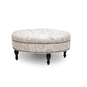 Baxton Studio Palfrey Beige Fabric French Script Print Tufted Ottoman