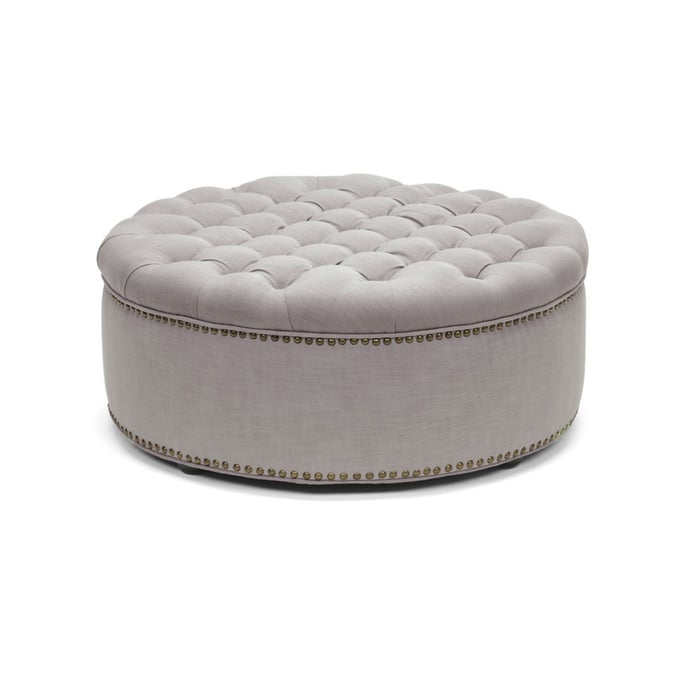 Baxton Studio Iglehart Beige Fabric Round Tufted Ottoman BAX-532-BEIGE-OTTO