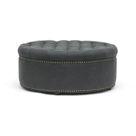 Baxton Studio Iglehart Grey Fabric Round Tufted Ottoman