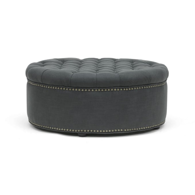 Baxton Studio Iglehart Grey Fabric Round Tufted Ottoman BAX-532-GRAY-OTTO