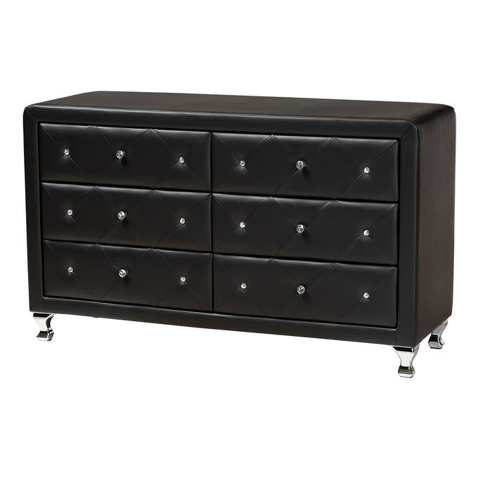 Baxton Studio Luminescence Black Faux Leather Upholstered Dresser BAX-BBT2030-DRESSER-BLACK