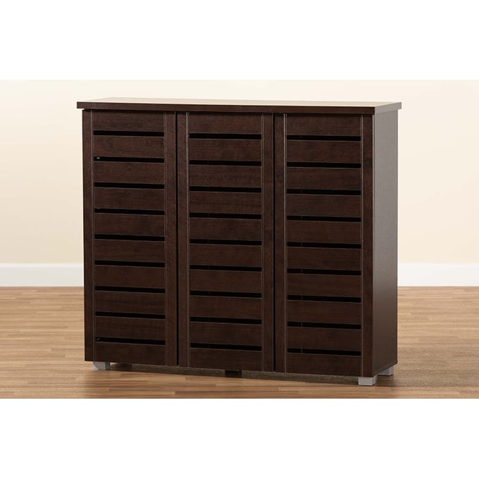 Baxton Studio Adalwin Dark Brown 3 Doors Entryway Shoes Storage