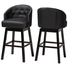 2 Baxton Studio Avril Black Faux Leather Tufted Back Swivel Barstools