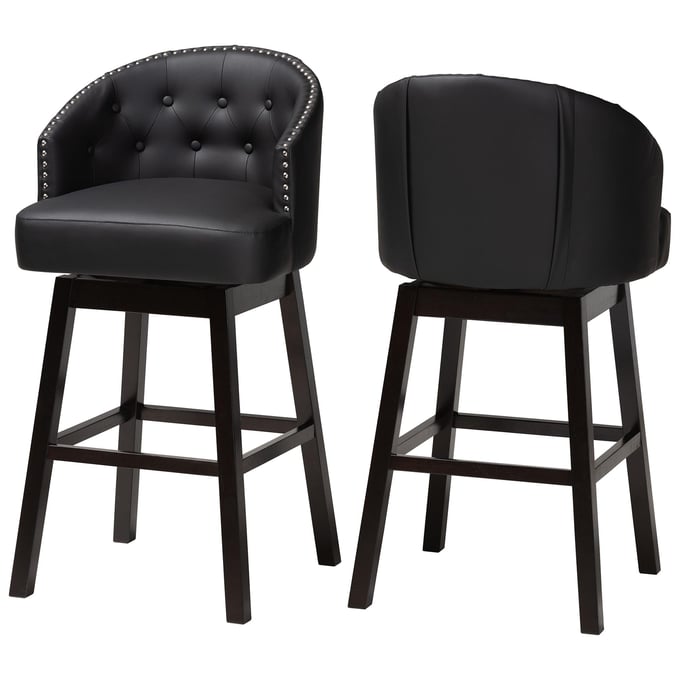 2 Baxton Studio Avril Black Faux Leather Tufted Back Swivel Barstools BAX-BBT5210A1-BS-BLACK