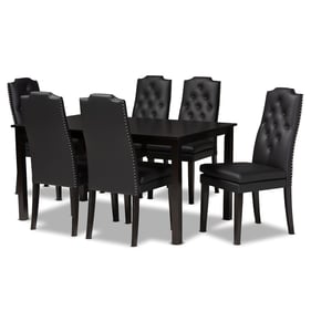 Baxton Studio Dylin Black Faux Leather Dark Brown Wood 7pc Dining Set